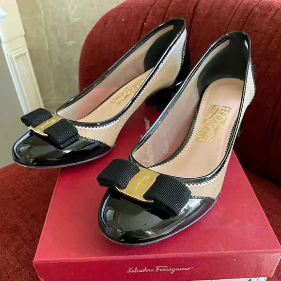 Salvatore Ferragamo Eva Net Vara Pump Mesh Black Pink - Picture 4 of 13